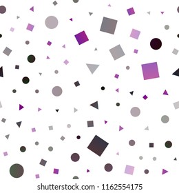 Dark Purple vector seamless cover in polygonal style with circles. Illustration with colorful circles, triangles, rectangles. Pattern for trendy fabric, wallpapers.