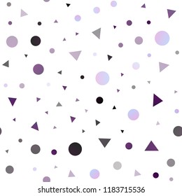 Dark Purple vector seamless cover in polygonal style with circles. Glitter abstract illustration with spheres, triangular lines. Template for business cards, websites.