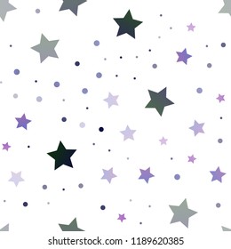 Dark Purple vector seamless cover with small and big stars. Stars on blurred abstract background with gradient. The pattern can be used for wrapping gifts.