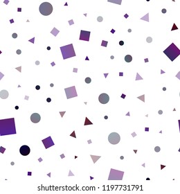 Dark Purple vector seamless cover in polygonal style with circles. Illustration with colorful circles, triangles, rectangles. Pattern for trendy fabric, wallpapers.
