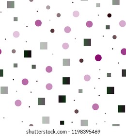 Dark Purple vector seamless cover with circles, cubes. Decorative design in abstract style with circles, rectangles. Design for textile, fabric, wallpapers.