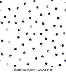 Dark Purple vector seamless cover with set of coffee beans. Gradient abstract collection of coffee cups and beans. Pattern for ads of breakfast, lunch, dinner.