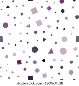 Dark Purple vector seamless cover in polygonal style with circles. Illustration with colorful circles, triangles, rectangles. Trendy design for wallpaper, fabric makers.