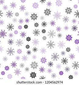 Dark Purple vector seamless cover with beautiful snowflakes. Blurred decorative design in xmas style with snow. Trendy design for wallpaper, fabric makers.