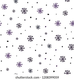 Dark Purple vector seamless cover with beautiful snowflakes. Glitter abstract illustration with crystals of ice. Pattern for design of window blinds, curtains.