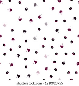 Dark Purple vector seamless cover with set of coffee beans. Gradient illustration with set of mugs, beans. Template of a black hot beverage in a cafe.