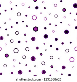 Dark Purple vector seamless cover with spots. Blurred bubbles on abstract background with colorful gradient. Design for textile, fabric, wallpapers.