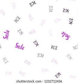 Dark Purple vector seamless cover with symbols of 30, 40, 50 % sales. Gradient illustration with discount signs on white backdrop. Backdrop for ads, leaflets of Black Friday.