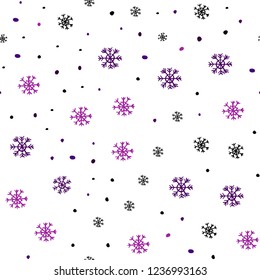 Dark Purple vector seamless cover with beautiful snowflakes. Colorful decorative design in xmas style with snow. Pattern for trendy fabric, wallpapers.