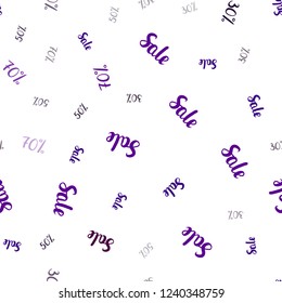 Dark Purple vector seamless cover with symbols of 30, 50, 70 % sales. Abstract illustration with colorful gradient symbols of sales. Pattern for ads, posters, banners of sales.