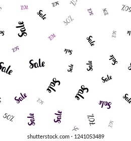 Dark Purple vector seamless cover with symbols of 30, 50, 70 % sales. Abstract illustration with colorful gradient symbols of sales. Pattern for ads, posters, banners of sales.