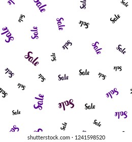 Dark Purple vector seamless cover with symbols of sales. Illustration with signs of sales on abstract template. Template for season sales, shopping ads.