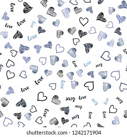 Dark Purple vector seamless cover with quote LOVE YOU, hearts. Design in doodle style with text LOVE YOU, hearts. Pattern for design of fabric, wallpapers.