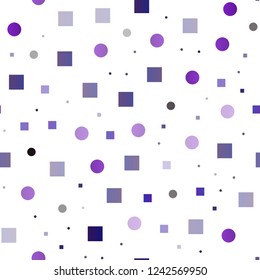 Dark Purple vector seamless cover with circles, cubes. Illustration with set of shining colorful abstract circles, cubes. Design for textile, fabric, wallpapers.