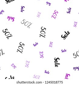 Dark Purple vector seamless cover with symbols of 50 % sales. Illustration with signs of sales on abstract template. Backdrop for super sales on Black Friday.