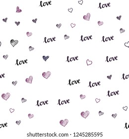 Dark Purple vector seamless cover with quote LOVE YOU, hearts. Design in doodle style with text LOVE YOU, hearts. Design for wallpaper, fabric makers.