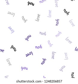 Dark Purple vector seamless cover with quote LOVE YOU. Illustration with phrase LOVE YOU for valentine's day. Pattern for trendy fabric, wallpapers.