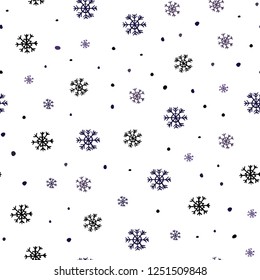 Dark Purple vector seamless cover with beautiful snowflakes. Colorful decorative design in xmas style with snow. Pattern for design of window blinds, curtains.