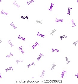 Dark Purple vector seamless cover with quote LOVE YOU. Illustration with phrase LOVE YOU for valentine's day. Design for wallpaper, fabric makers.