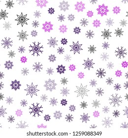Dark Purple vector seamless cover with beautiful snowflakes. Modern geometrical abstract illustration with crystals of ice. Pattern for design of fabric, wallpapers.
