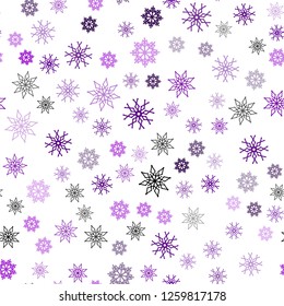 Dark Purple vector seamless cover with beautiful snowflakes. Modern geometrical abstract illustration with crystals of ice. Pattern for design of window blinds, curtains.