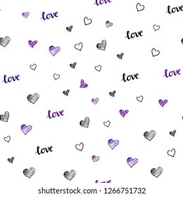 Dark Purple vector seamless cover with quote LOVE YOU, hearts. Romantic illustration with colorful phrase LOVE YOU, hearts. Pattern for trendy fabric, wallpapers.