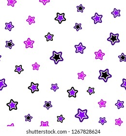 Dark Purple vector seamless cover with small and big stars. Decorative shining illustration with stars on abstract template. Texture for window blinds, curtains.