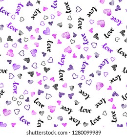 Dark Purple vector seamless cover with quote LOVE YOU, hearts. Design in doodle style with text LOVE YOU, hearts. Design for wallpaper, fabric makers.