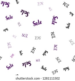 Dark Purple vector seamless cover with symbols of 30, 50, 70 % sales. Illustration with signs of sales on abstract template. Backdrop for mega promotions, discounts.