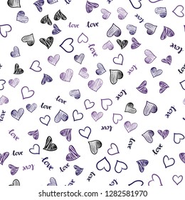 Dark Purple vector seamless cover with quote LOVE YOU, hearts. Illustration with phrase LOVE YOU, hearts for valentine's day. Design for wallpaper, fabric makers.