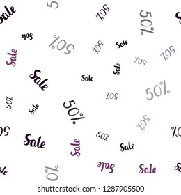 Dark Purple vector seamless cover with symbols of 50 % sales. Gradient illustration with discount signs on white backdrop. Pattern for ads, posters, banners of sales.