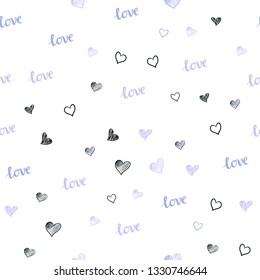 Dark Purple vector seamless cover with quote LOVE YOU, hearts. Colorful gradient phrase LOVE YOU, hearts in abstract style. Pattern for design of fabric, wallpapers.