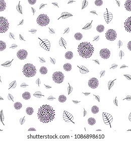 Dark Purple vector seamless doodle pattern with leaves and flowers. Colorful illustration in doodle style with leaves, flowers. Hand painted design for web, leaflet, textile.