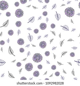 Dark Purple vector seamless doodle backdrop with leaves and flowers. Modern abstract illustration with leaves and flowers. Brand new design for your business.