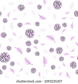 Dark Purple vector seamless doodle background with leaves and flowers. An elegant bright illustration with leaves and flowers. Textured pattern for a website, banner.