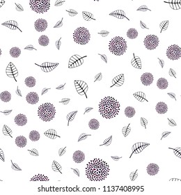 Dark Purple vector seamless doodle template with leaves and flowers. Creative illustration in blurred style with leaves, flowers. Pattern for colorful books and pages for kids.