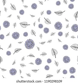 Dark Purple vector seamless doodle background with leaves, flowers. Colorful doodles on white background. Pattern for design of window blinds, curtains.