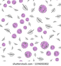 Dark Purple vector seamless doodle template with leaves, flowers. Abstract illustration with leaves, flowers in doodles style. Pattern for trendy fabric, wallpapers.