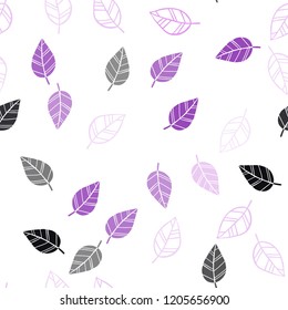Dark Purple vector seamless doodle layout with leaves. Glitter abstract illustration with doodles and leaves. Template for business cards, websites.