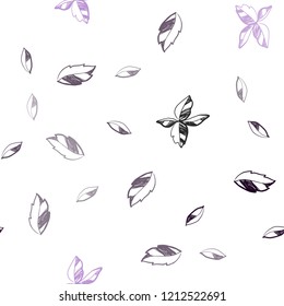 Dark Purple vector seamless doodle backdrop with leaves. Glitter abstract illustration with doodles and leaves. Template for business cards, websites.