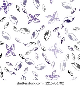Dark Purple vector seamless doodle pattern with leaves. Shining colored illustration with leaves in doodle style. Pattern for design of fabric, wallpapers.