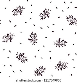 Dark Purple vector seamless doodle pattern with leaves, branches. Leaves and branches with gradient on white background. Design for textile, fabric, wallpapers.