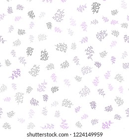 Dark Purple vector seamless doodle texture with leaves, branches. Shining colored illustration with leaves and branches. Template for business cards, websites.