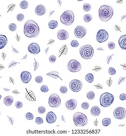 Dark Purple vector seamless doodle background with leaves and flowers. Creative illustration in blurred style with leaves, flowers. Pattern for trendy fabric, wallpapers.
