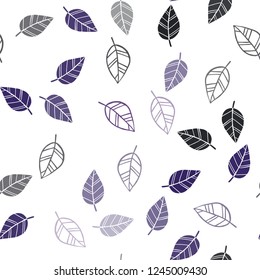 Dark Purple vector seamless doodle template with leaves. An elegant bright illustration with leaves in Natural style. Design for textile, fabric, wallpapers.