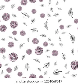 Dark Purple vector seamless doodle background with leaves, flowers. An elegant bright illustration with leaves and flowers. Pattern for design of window blinds, curtains.