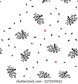 Dark Purple vector seamless doodle texture with leaves, branches. Leaves, branches in natural style on white background. Pattern for trendy fabric, wallpapers.