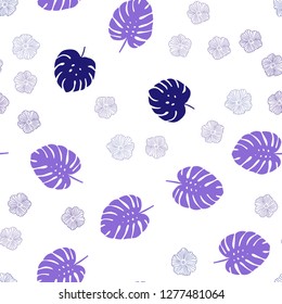 Dark Purple vector seamless doodle layout with flowers, leaves. Colorful illustration in doodle style with leaves, flowers. Texture for window blinds, curtains.