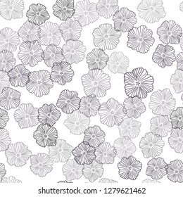 Dark Purple vector seamless doodle pattern with flowers. Sketchy doodle flowers on white background. Pattern for design of fabric, wallpapers.