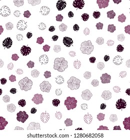 Dark Purple vector seamless doodle pattern with leaves, flowers. An elegant bright illustration with leaves and flowers. Texture for window blinds, curtains.
